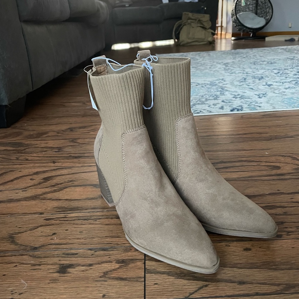 Taupe Heeled Ankle Sock Boots